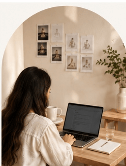 Namrata, founder of Lumora, working at her desk
